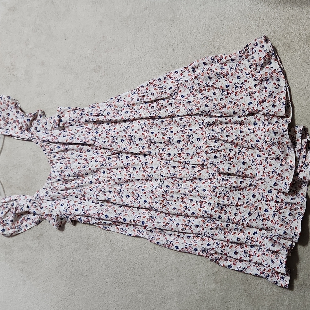Flower Ruffle Tiered Swing Dress w/ Ruffled Sleeves - Medium